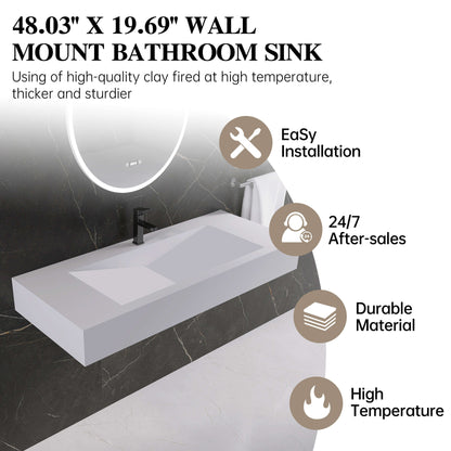 Medunjess 48'' Cantilever Wall Mounted Bathroom Sink Solid Surface Sink