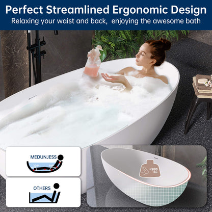 Medunjess 71" Freestanding Tub Solid Surface Resin Stone Freestanding Soaking Bathtub