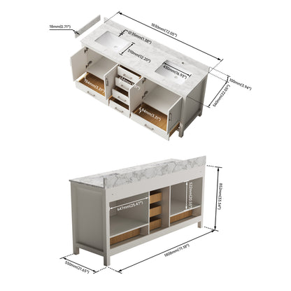 Medunjess 72'' Keystone Bathroom Vanities With Double Sink