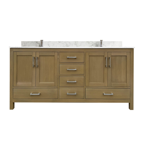 Bathroom vanity with marble countertop on a white background