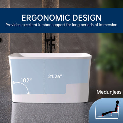 Medunjess 47'' Japanese Freestanding Tub With Seat Solid Surface Rectangular Soaking Bathtub