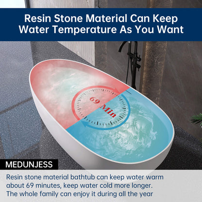 Medunjess 71" Freestanding Tub Solid Surface Resin Stone Freestanding Soaking Bathtub