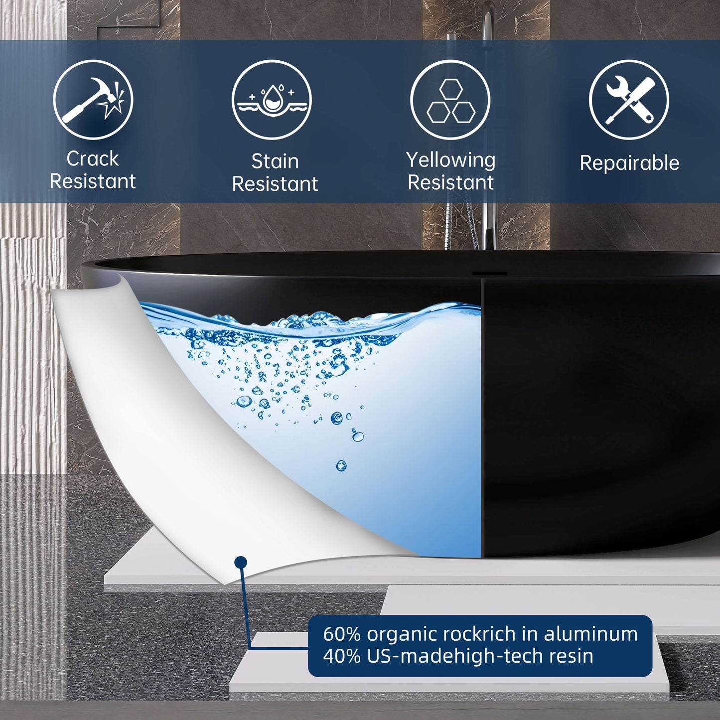 Medunjess 67'' Stone Resin Solid Surface Matte Flatbottom Freestanding Bathtub