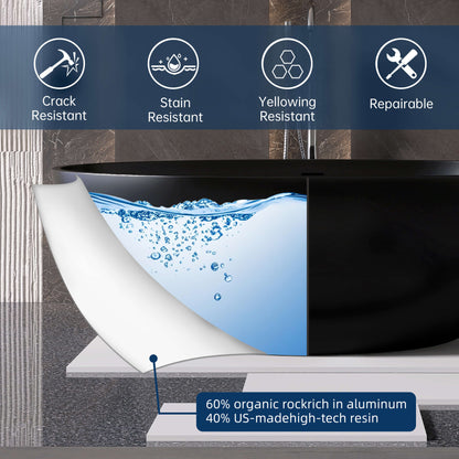 Medunjess 67'' Stone Resin Solid Surface Matte Flatbottom Freestanding Bathtub