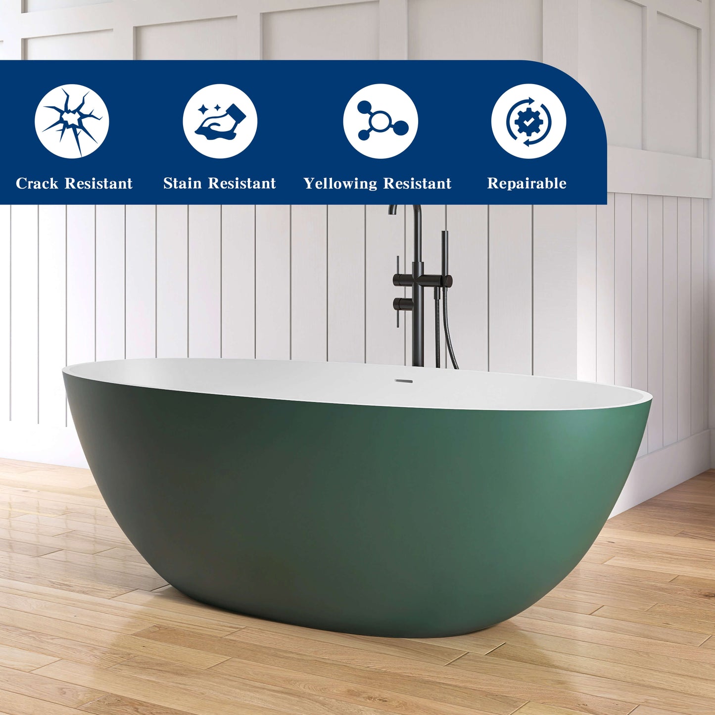 Medunjess 65'' Oval Luxury Resin Stone Soaking Tub,Green