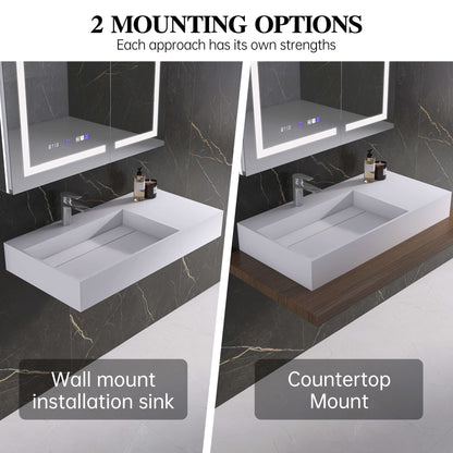 Medunjess 36'' Axion Wall Mounted Bathroom Sink Solid Surface Sink