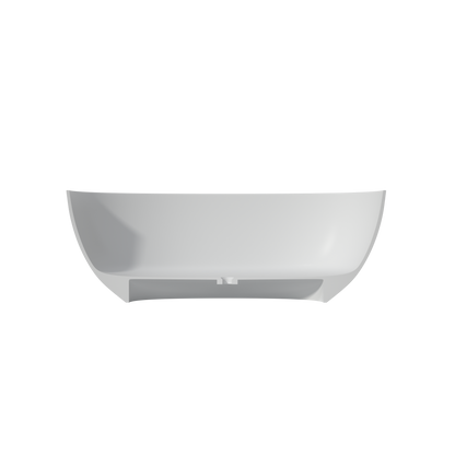 MEDUNJESS 63" Minimalist Travertine Solid Surface Boat-Shaped Freestanding Bathtub