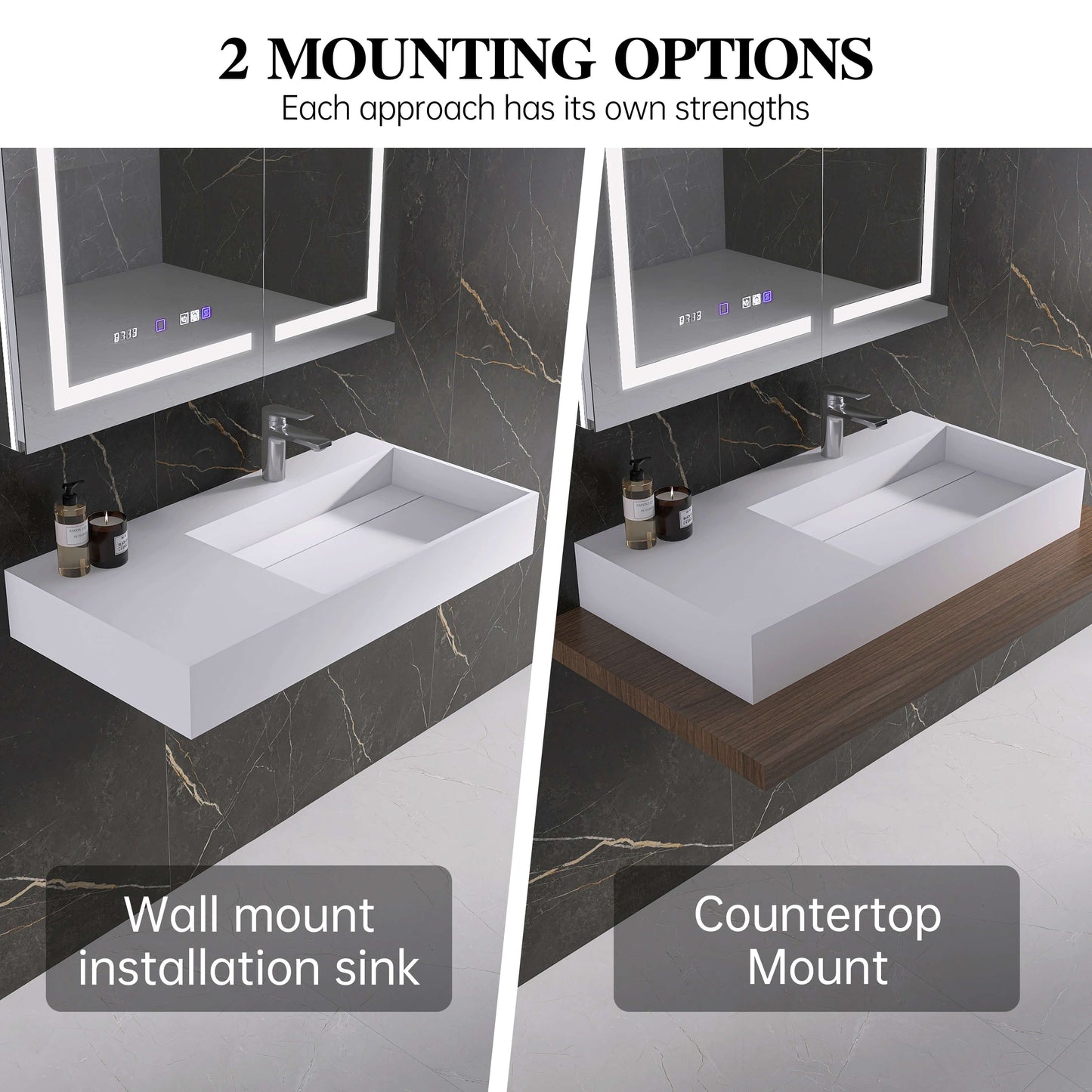 Medunjess 36'' Synclinal Wall Mounted Bathroom Sink Solid Surface Sink