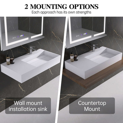 Medunjess 36'' Synclinal Wall Mounted Bathroom Sink Solid Surface Sink