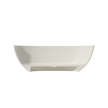 Medunjess 67"  Artificial Travertine Freestanding Bathtub Oval Stone Resin Soaking Tub in Linen