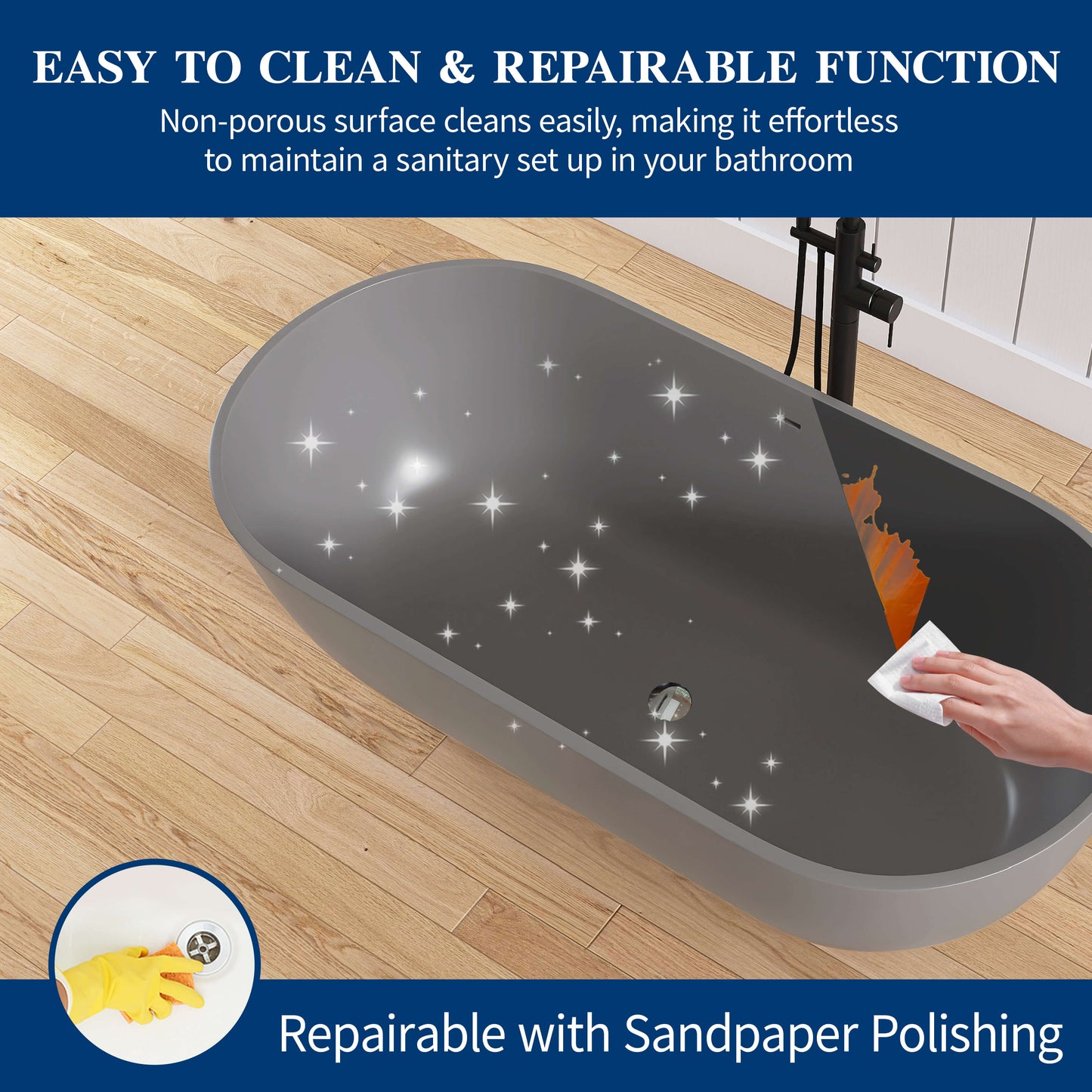 Medunjess 59'' Freestanding immersion solid surface bathtubs