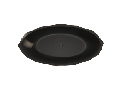 MEDUNJESS 67" Raw-Cut Chiseled Black Rock Solid Surface Freestanding Bathtub
