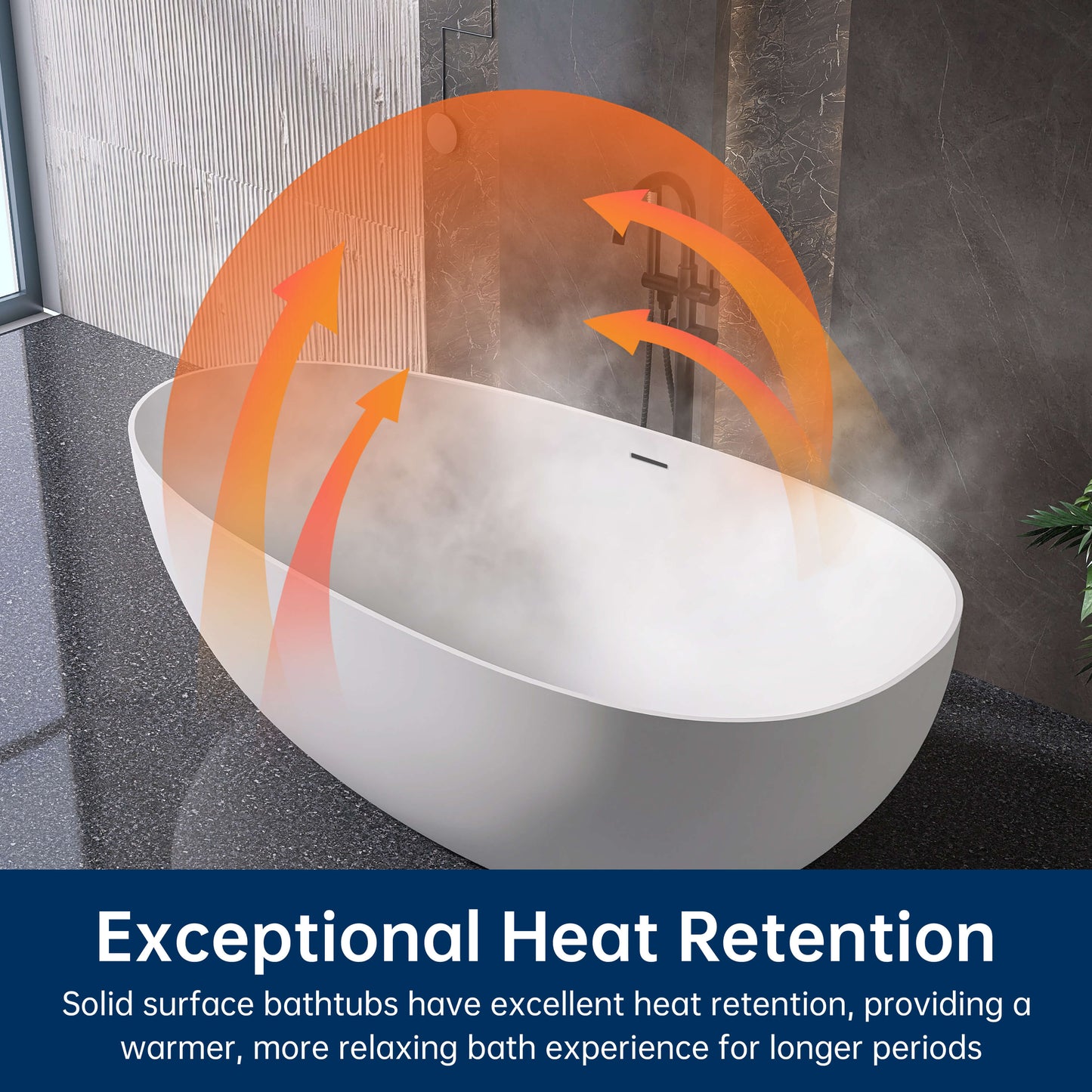 Medunjess 71" Freestanding Tub Solid Surface Resin Stone Freestanding Soaking Bathtub