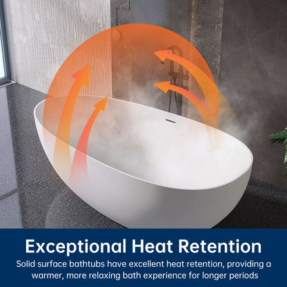 Medunjess 71" Freestanding Tub Solid Surface Resin Stone Freestanding Soaking Bathtub