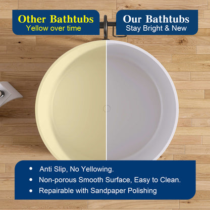 Medunjess 49" Round Solid Surface Freestanding Soaking Tub for Small Bathrooms