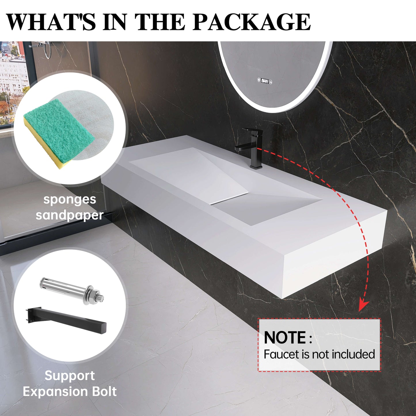 Medunjess 48'' Cantilever Wall Mounted Bathroom Sink Solid Surface Sink