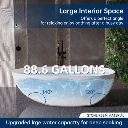 Medunjess 71" Freestanding Tub Solid Surface Resin Stone Freestanding Soaking Bathtub