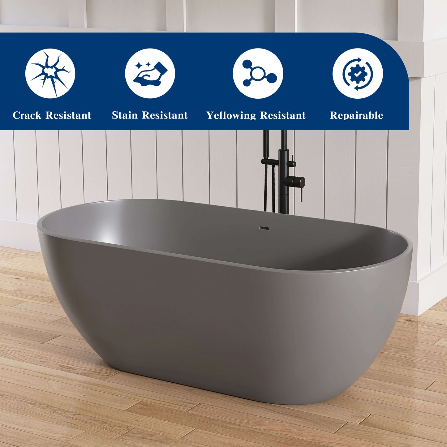 Medunjess 59'' Freestanding immersion solid surface bathtubs