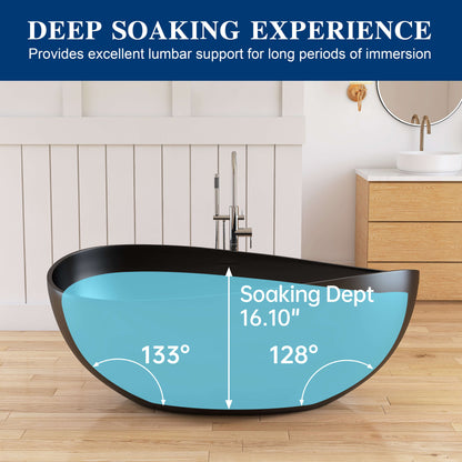 Medunjess 63" Wavy Freestanding Tub Solid Surface Freestadning Stone Resin Soaking Bathtub