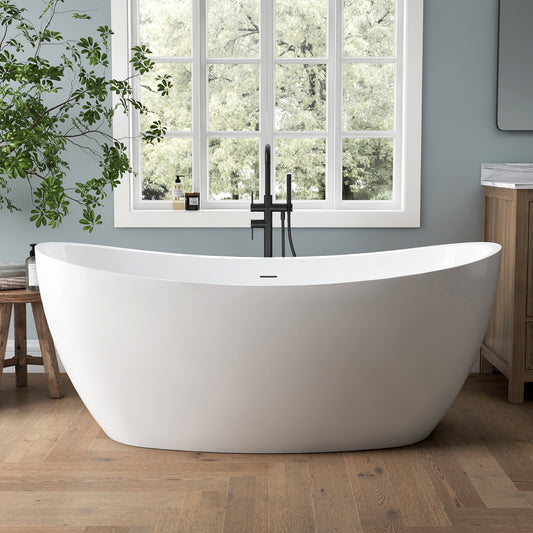 Medunjess 66'' Amis Freestanding Acrylic Tub Deep Soaking Bathtub