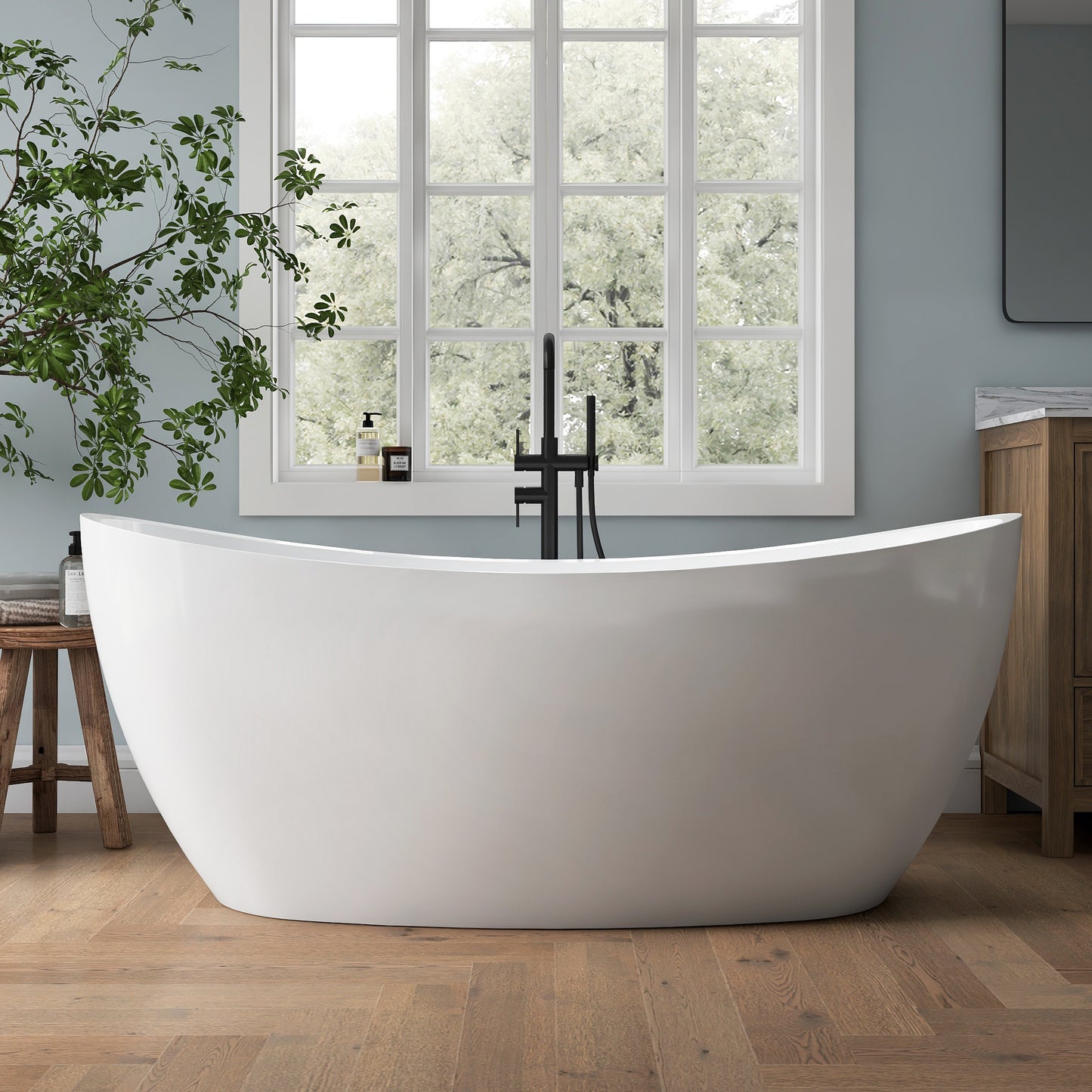 Medunjess 66'' Amis Freestanding Acrylic Tub Deep Soaking Bathtub