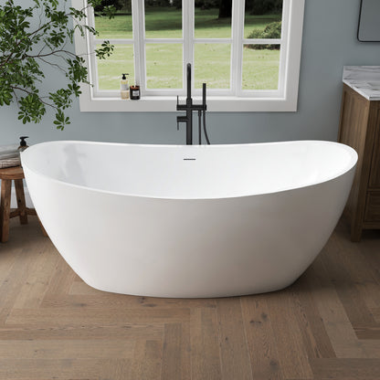 Medunjess 66'' Amis Freestanding Acrylic Tub Deep Soaking Bathtub