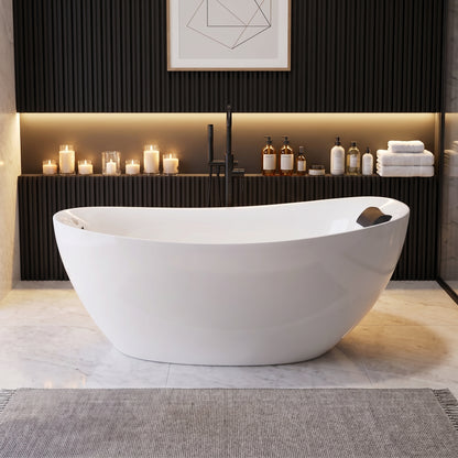 Medunjess 71" Modern Freestanding Seamless Acrylic Whirlpool Hydromassage Bathtub with 6 Water Jets, Chromatherapy LED Light, Ergonomic Black Gel Pillow