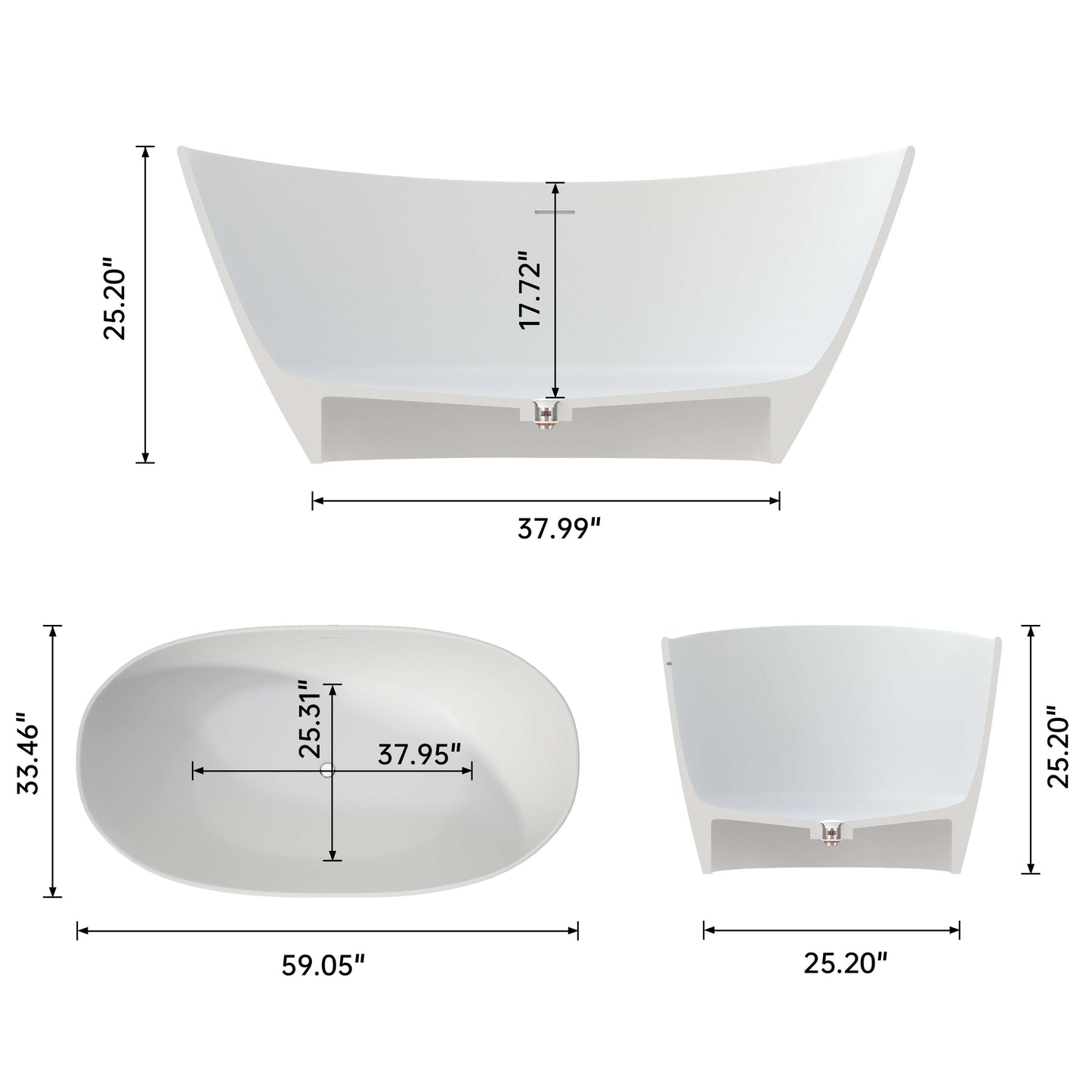 Medunjess 59'' Obelisk Freestanding Bathtub Solid Surface Stone