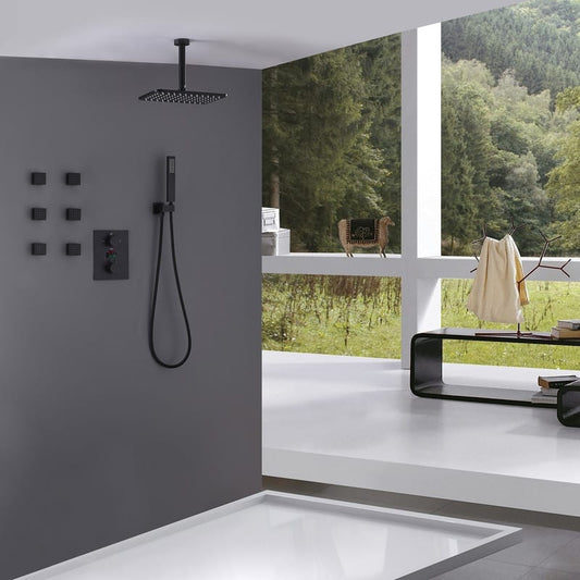 Medunjess Rainfall Waterfall Digital Display Shower Faucet Set Matte Black