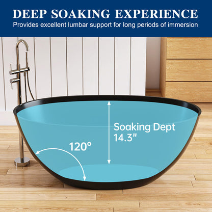 Medunjess 55'' Freestanding Tub Solid Surface Freestanding Soaking Bathtub