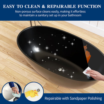 Medunjess 55'' Freestanding Tub Solid Surface Freestanding Soaking Bathtub