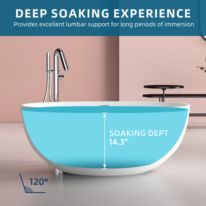 Medunjess 55'' Freestanding Tub Solid Surface Freestanding Soaking Bathtub