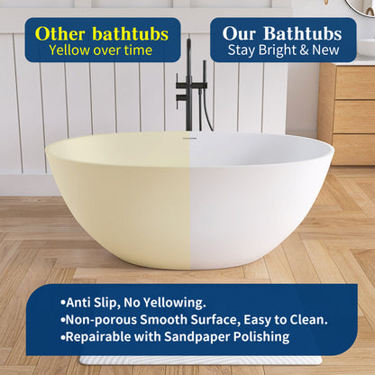 Medunjess 55'' Freestanding Tub Solid Surface Freestanding Soaking Bathtub
