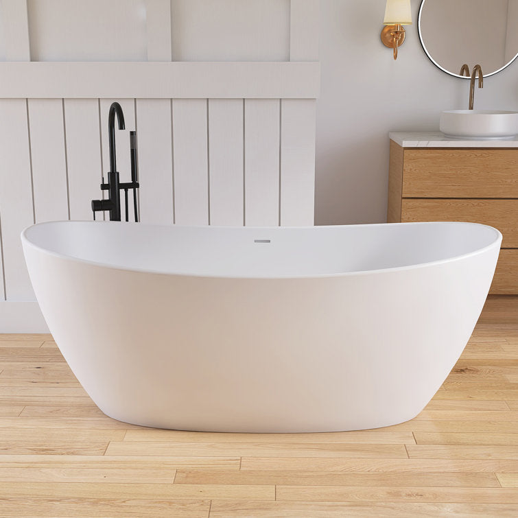 65'' Freestanding Bathtub Solid Surface Deep Soaking Tubs Double Slippers