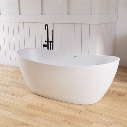 65'' Freestanding Bathtub Solid Surface Deep Soaking Tubs Double Slippers