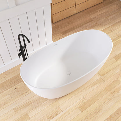 65'' Freestanding Bathtub Solid Surface Deep Soaking Tubs Double Slippers