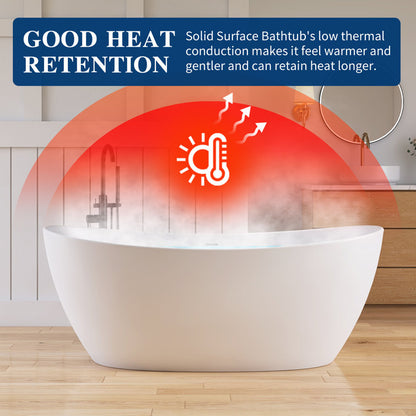 65'' Freestanding Bathtub Solid Surface Deep Soaking Tubs Double Slippers