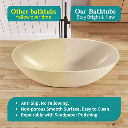 Medunjess Creamy 65'' Freestanding Bathtub Solid Surface Stone Resin Soaking Tub