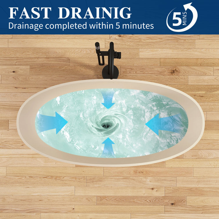 Medunjess Creamy 65'' Freestanding Bathtub Solid Surface Stone Resin Soaking Tub