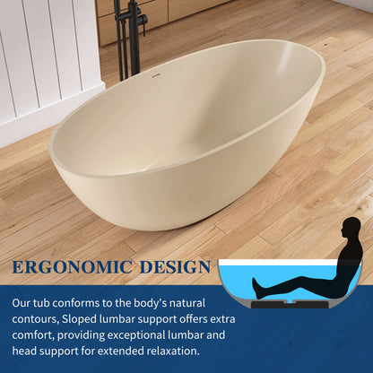 Medunjess Creamy 65'' Freestanding Bathtub Solid Surface Stone Resin Soaking Tub