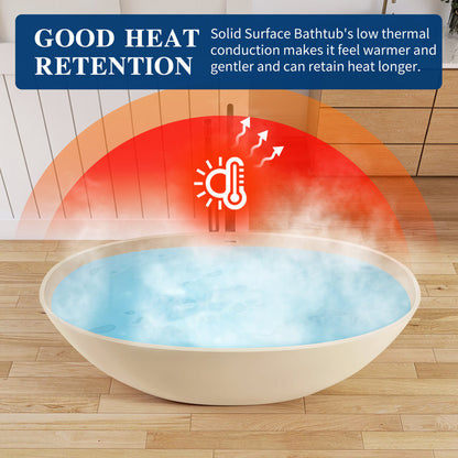 Medunjess Creamy 65'' Freestanding Bathtub Solid Surface Stone Resin Soaking Tub