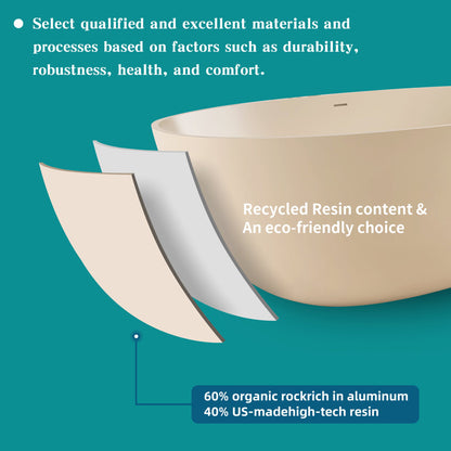 Medunjess Creamy 65'' Freestanding Bathtub Solid Surface Stone Resin Soaking Tub