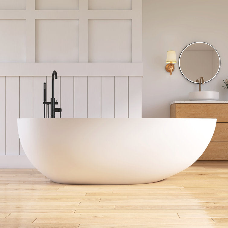Medunjess 71" Freestanding Tub Solid Surface Resin Stone Freestanding Soaking Bathtub
