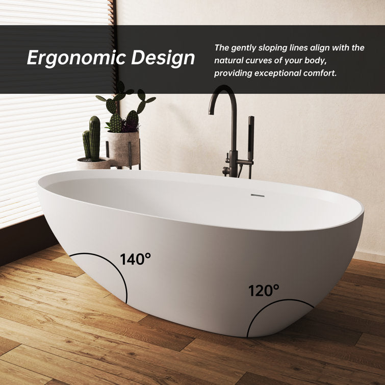 Medunjess 71" Freestanding Tub Solid Surface Resin Stone Freestanding Soaking Bathtub