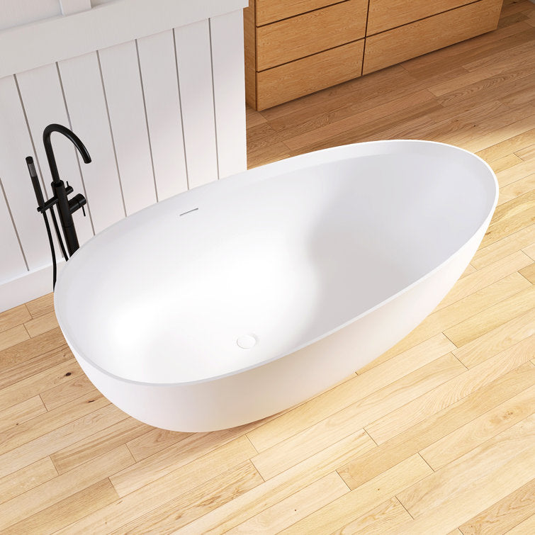 Medunjess 71" Freestanding Tub Solid Surface Resin Stone Freestanding Soaking Bathtub