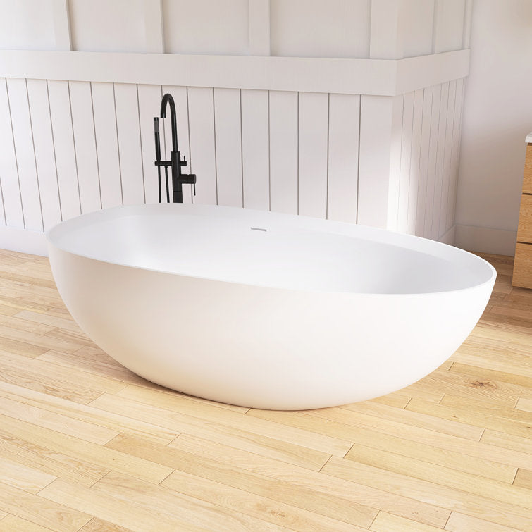 Medunjess 71" Freestanding Tub Solid Surface Resin Stone Freestanding Soaking Bathtub