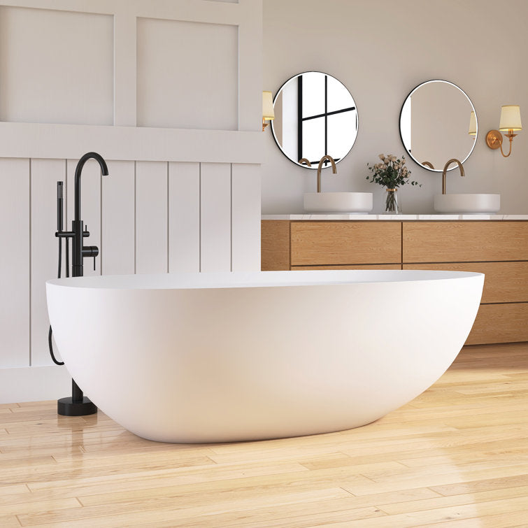 Medunjess 71" Freestanding Tub Solid Surface Resin Stone Freestanding Soaking Bathtub