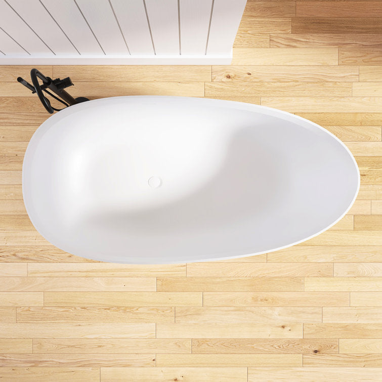 Medunjess 71" Freestanding Tub Solid Surface Resin Stone Freestanding Soaking Bathtub