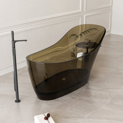67" Freestanding Soaking Bathtub Solid Surface Soaking Tubs Transparent Brown