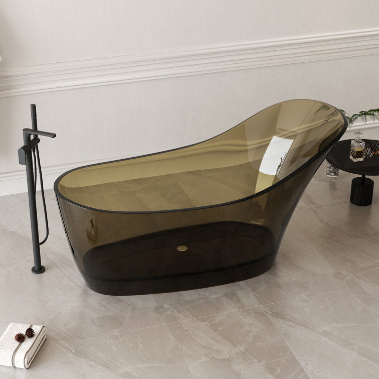 67" Freestanding Soaking Bathtub Solid Surface Soaking Tubs Transparent Brown